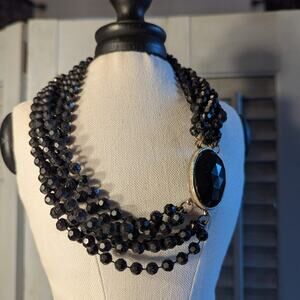 Vintage black lucite faux jet 6 strand choker